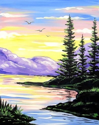 Закат красками для детей