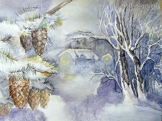 Красивый рисунок акварелью зима (50 фото)