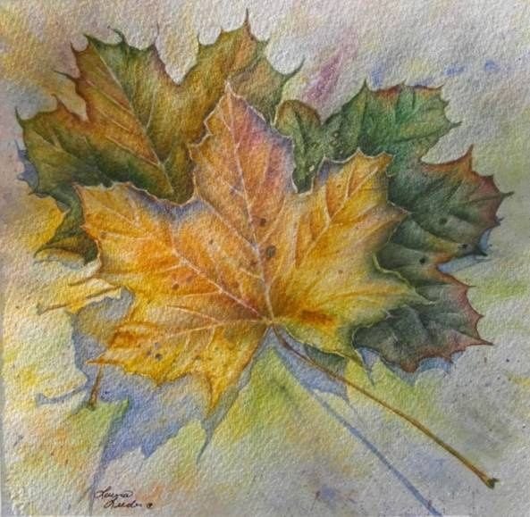 Листья деревьев акварелью