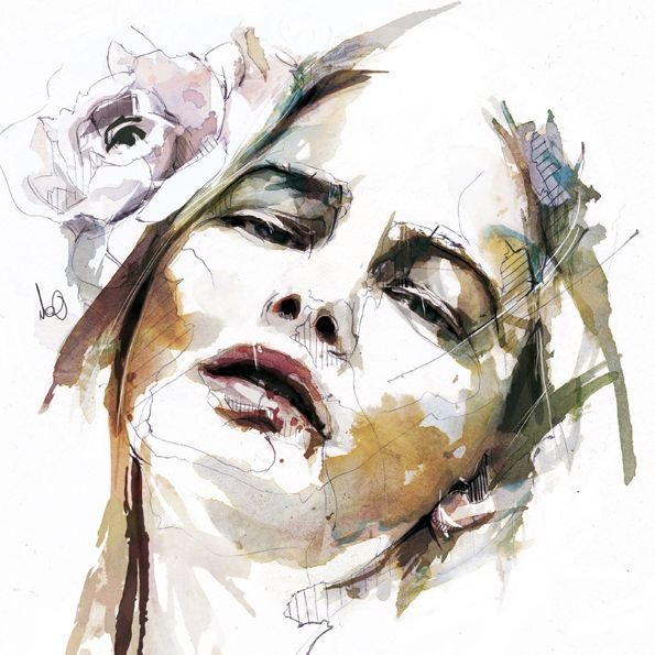 Женское и мужское лицо в акварели
