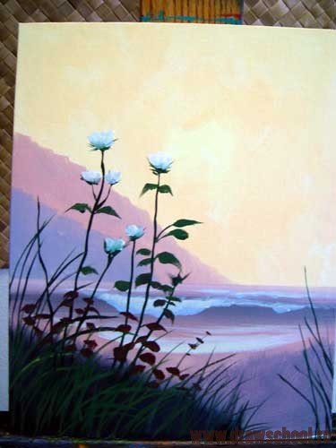 Пейзаж акрилом на холсте для начинающих лёгкие