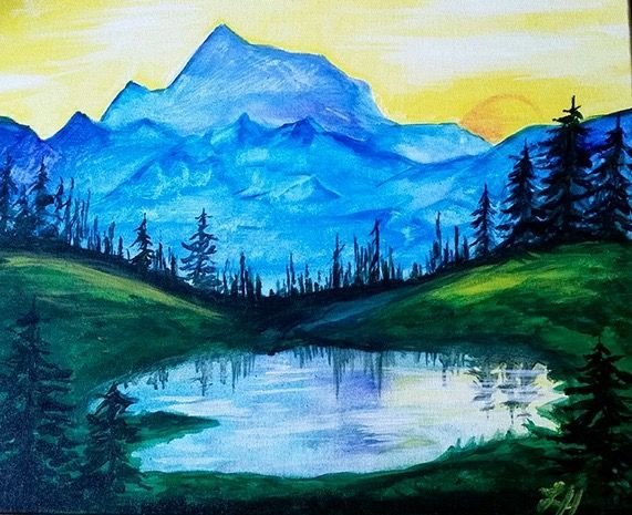 Горный пейзаж гуашью для детей
