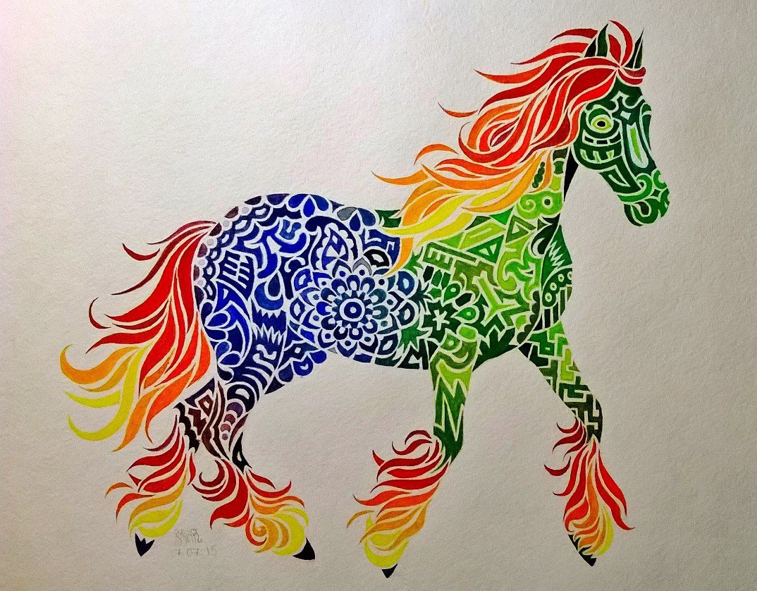 Рисовать разрисовать. Лошадь цветная. Интересные техники рисования для детей. Рисование фломастерами для детей. Рисунки цветные.