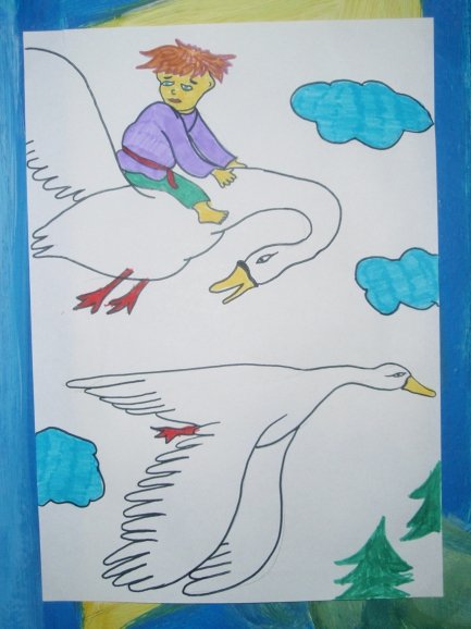 Детский рисунок гуси лебеди