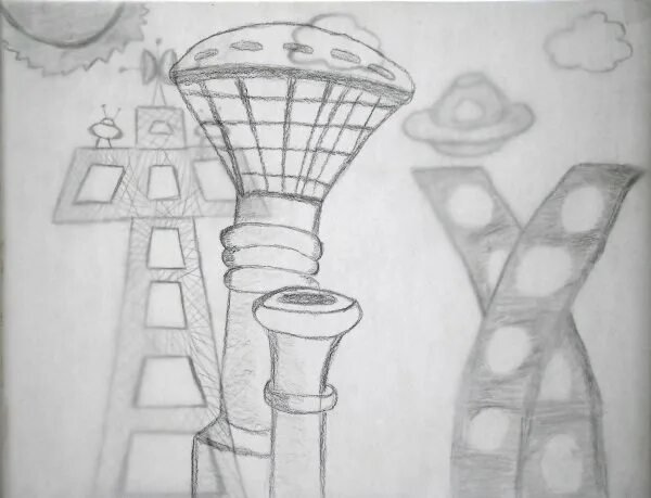 Город будущего рисунок карандашом