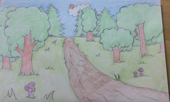 Лес карандашом для детей