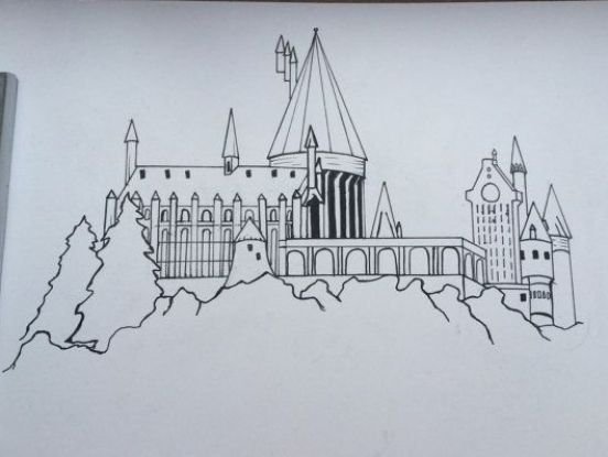 Гарри Поттер и замок Хогвартс нарисовать
