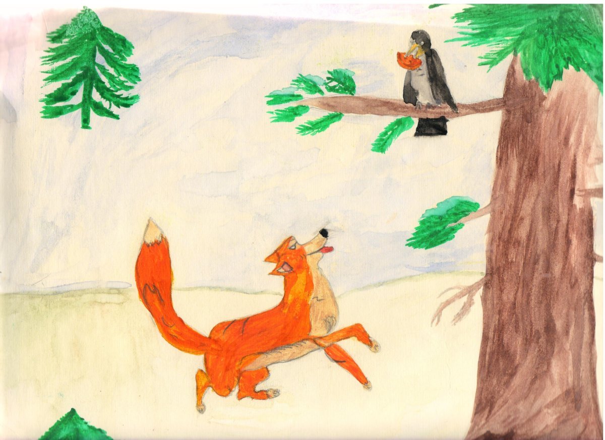 Иллюстрирование басни и. Крылова «ворона и лисица»