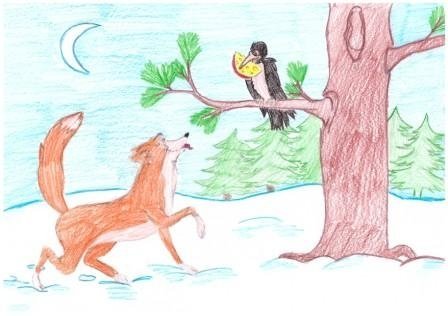 Рисунок к басне ворон и лисица
