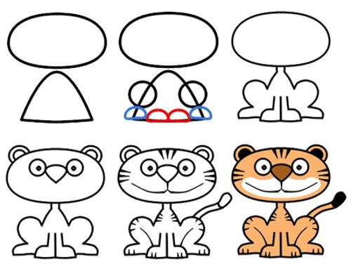 Пошаговое рисование тигра для детей