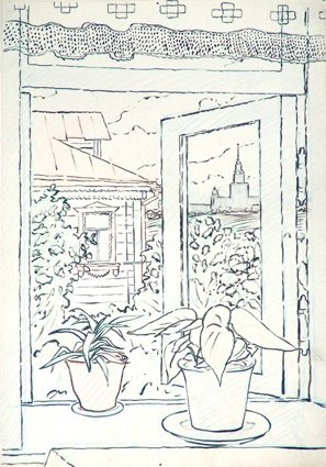 Вид из окна рисунок карандашом