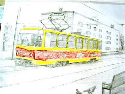 Трамвай пошаговое рисование для детей