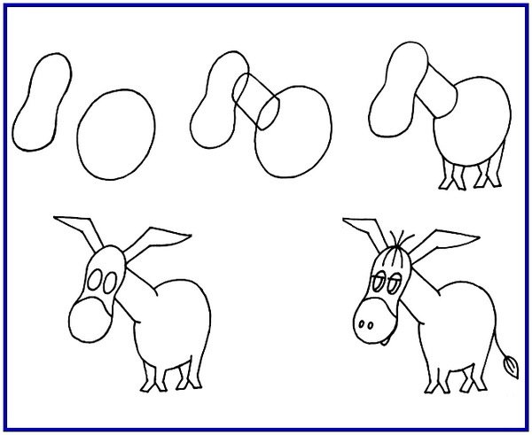 Поэтапное рисование осла
