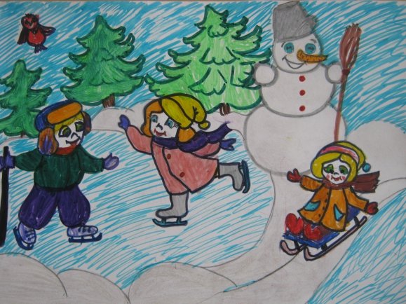 Легкий рисунок на тему зимние забавы