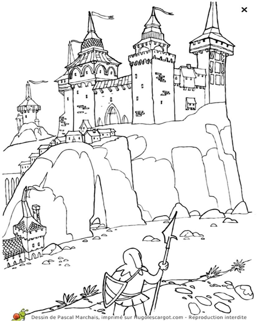 Раскраска замок рыцаря средневековья