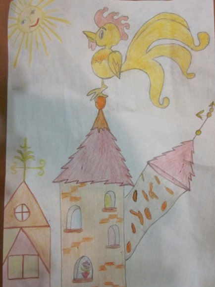 Детские рисунки к сказке о золотом петушке