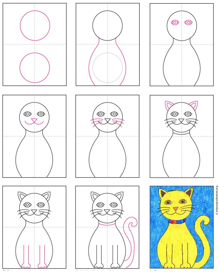 Рисуем кота с детьми. Поэтапное рисование кошки. Схема рисования кошки для дошкольников. Поэтапное рисование котенка для детей. Котик рисунок поэтапно.
