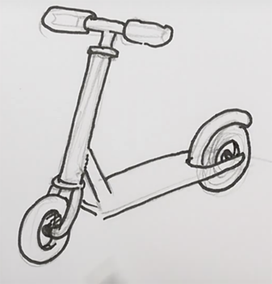 Трюковой самокат рисунок карандашом