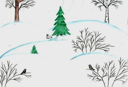 Зимний лес рисунок для детей карандашом