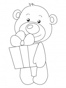 Раскраска мишка с подарком