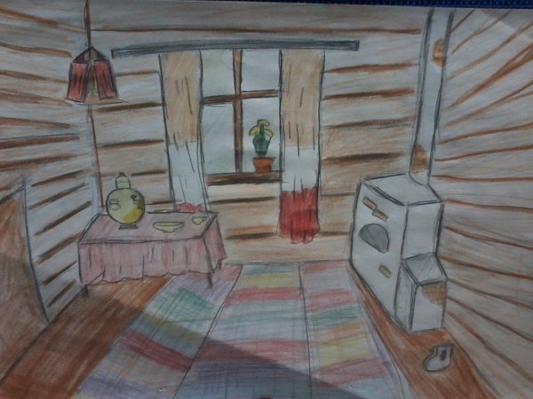 Изба внутри рисунок
