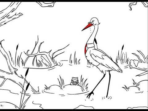 Аист и лягушка раскраска