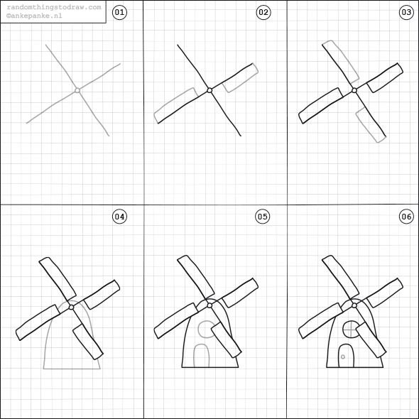 Мельница рисунок поэтапно