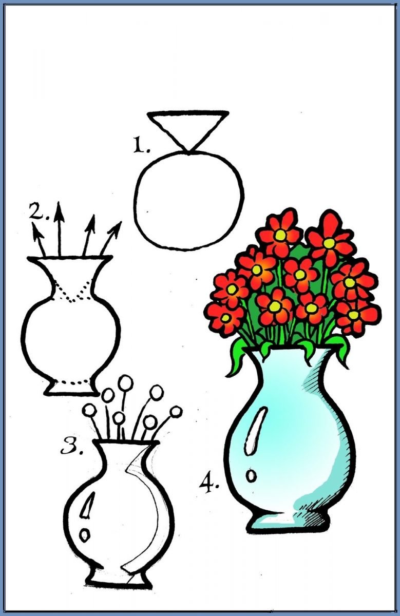 Как нарисовать вазу с цветами легко поэтапно - 87 фото