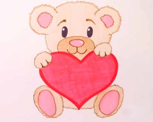 Мишка с сердечком для срисовки