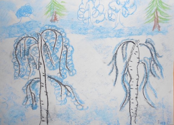 Рисование иней на деревьях в подготовительной