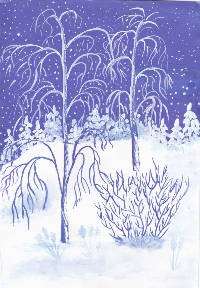 Рисование зимы на синем фоне