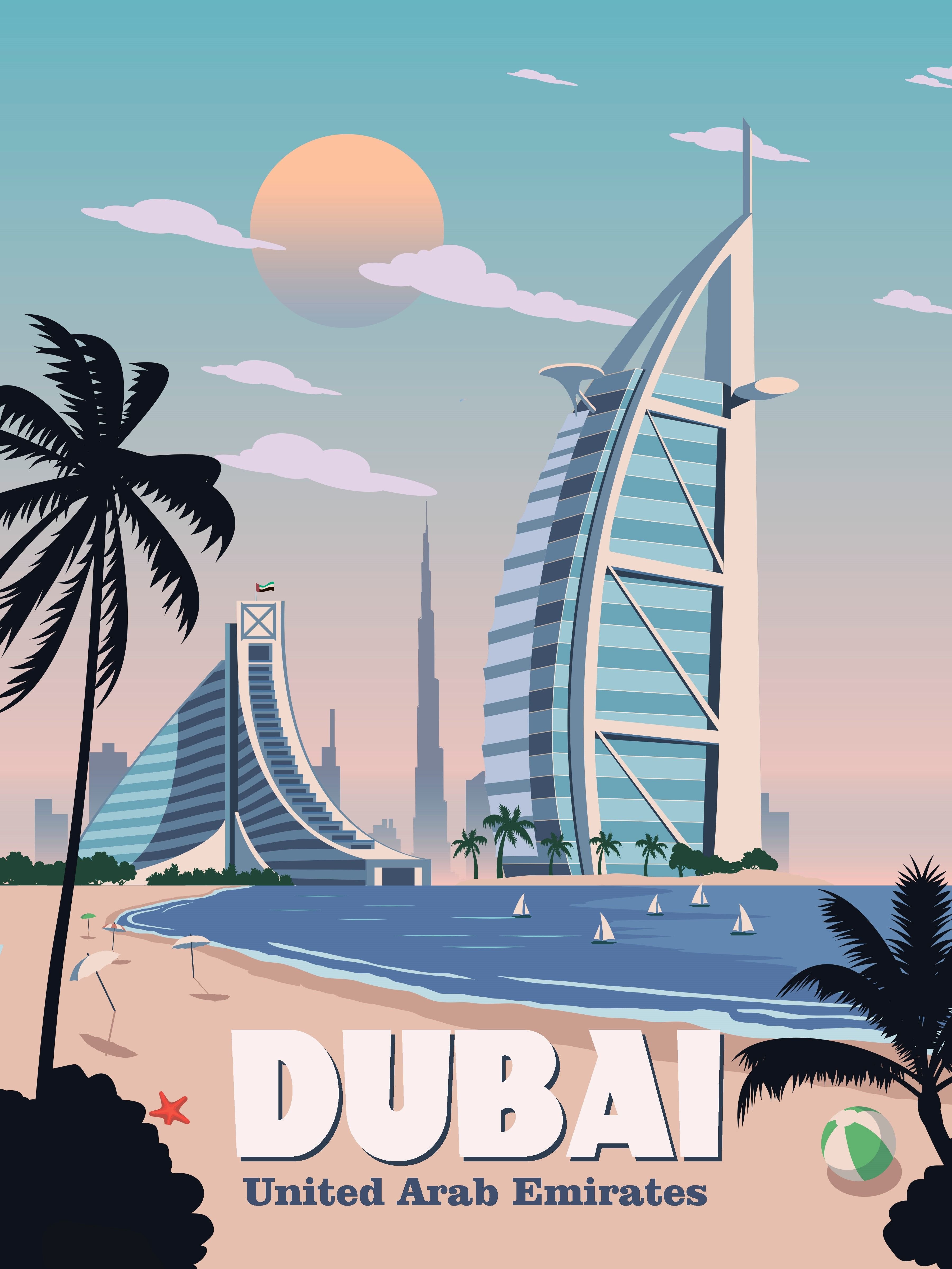 Дубай иллюстрация Постер