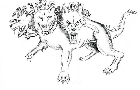 Эскиз трехголовой собаки