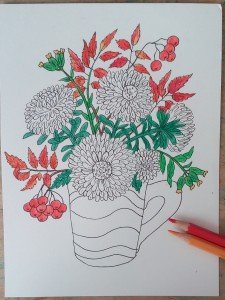 Ваза с осенними листьями раскраска