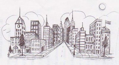 Город рисунок карандашом