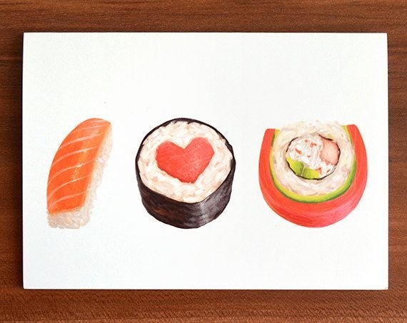 Нарисовать суши и роллы легко