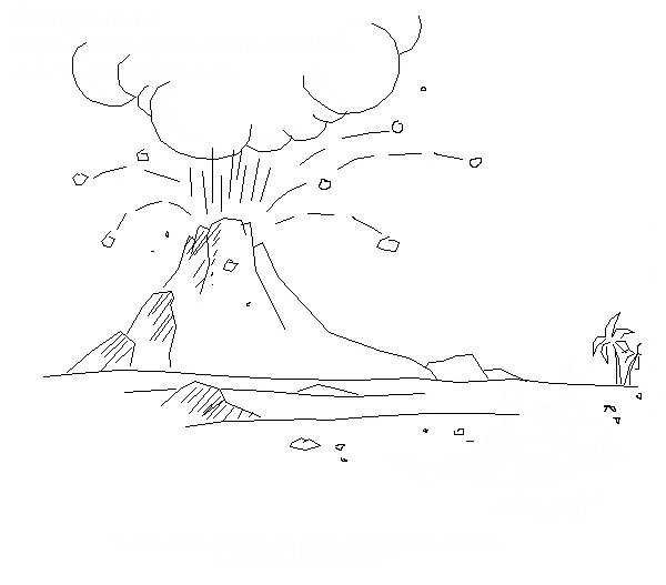 Вулкан рисунок карандашом