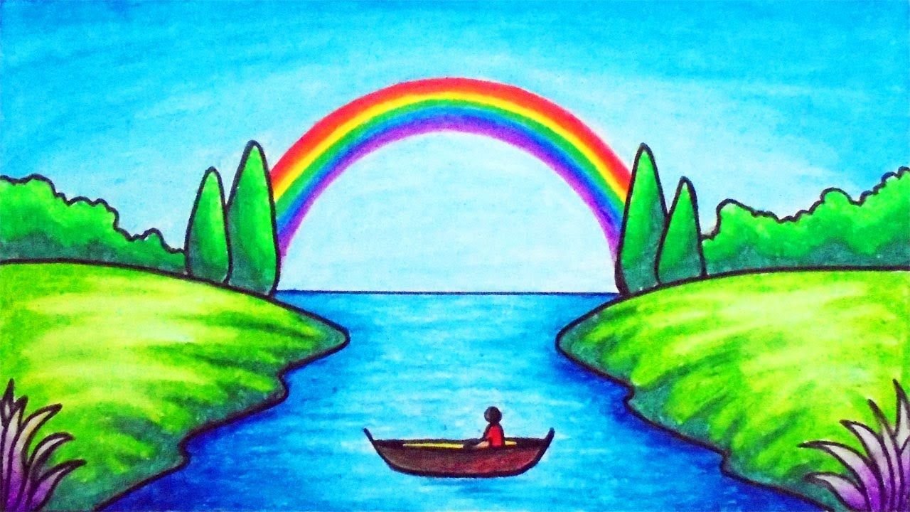 Рисунок речки с радугой