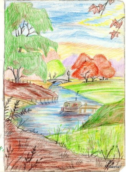 Рисунки цветными карандашами пейзажи