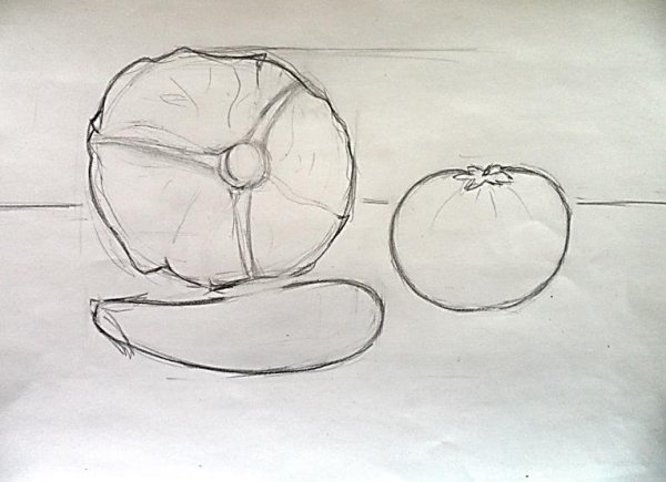 Фруктовый натюрморт карандашом