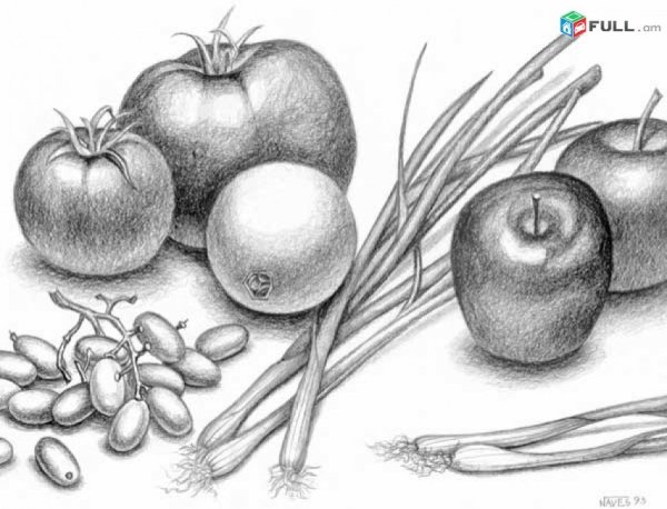 Натюрморт с фруктами карандашом