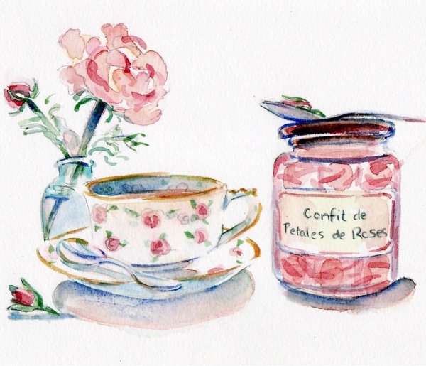 Чаепитие акварель