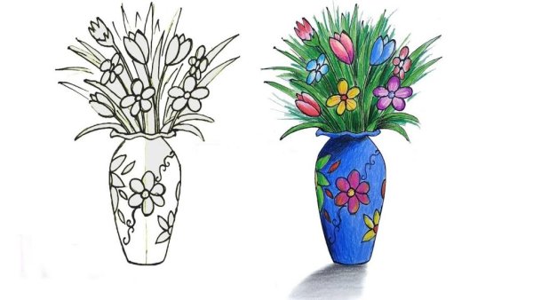 Раскраска цветы в вазе
