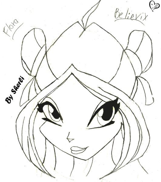 Флора из Винкс карандашом