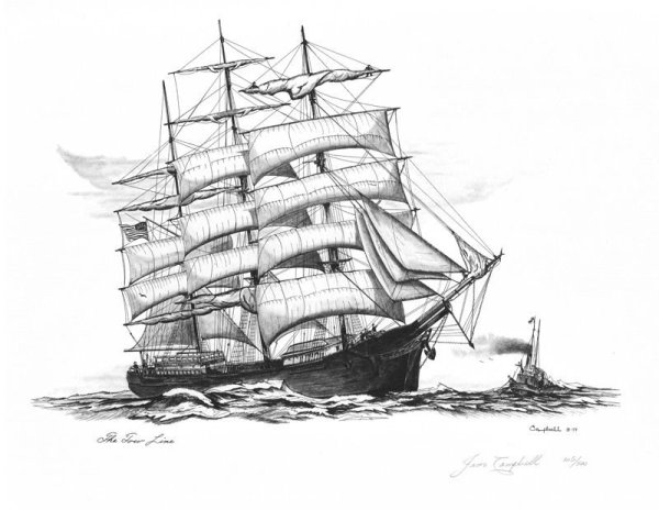 Корабль парусник рисунок карандашом