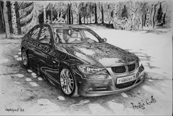 Рисунок автомобиля карандашом
