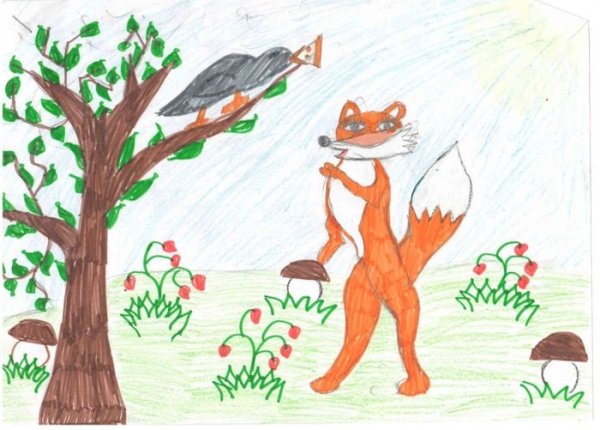 Раскраска басни Крылова ворона и лисица