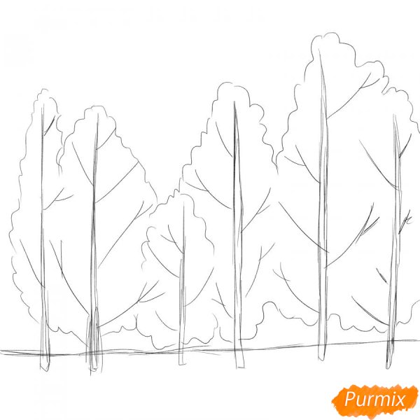 Лес осенью рисунок карандашом