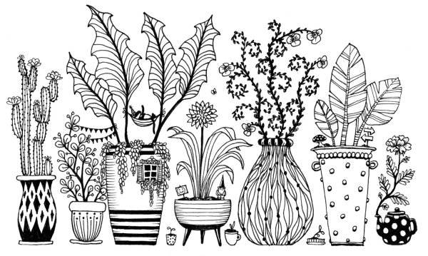 Цветок в горшке для срисовки