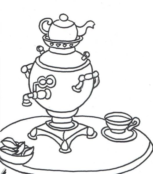 Поэтапное рисование самовара для детей